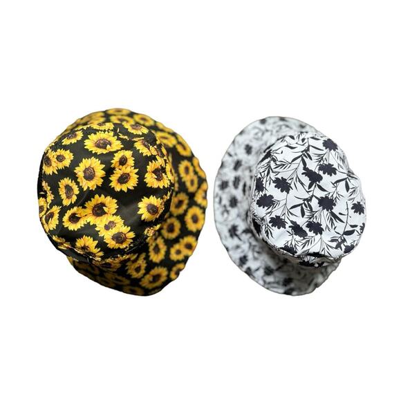 Steve Madden Navy White Floral Bucket Hat AND Sunflower Summer Bucket Hat Unisex - Picture 2 of 6